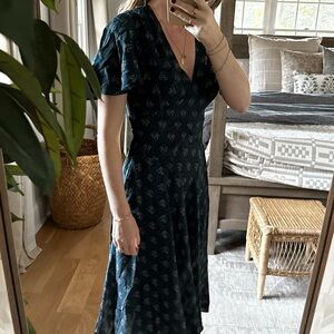 Elegant Dark Green Floral Dress SERAFINA DRESS COASTAL MOSAIC